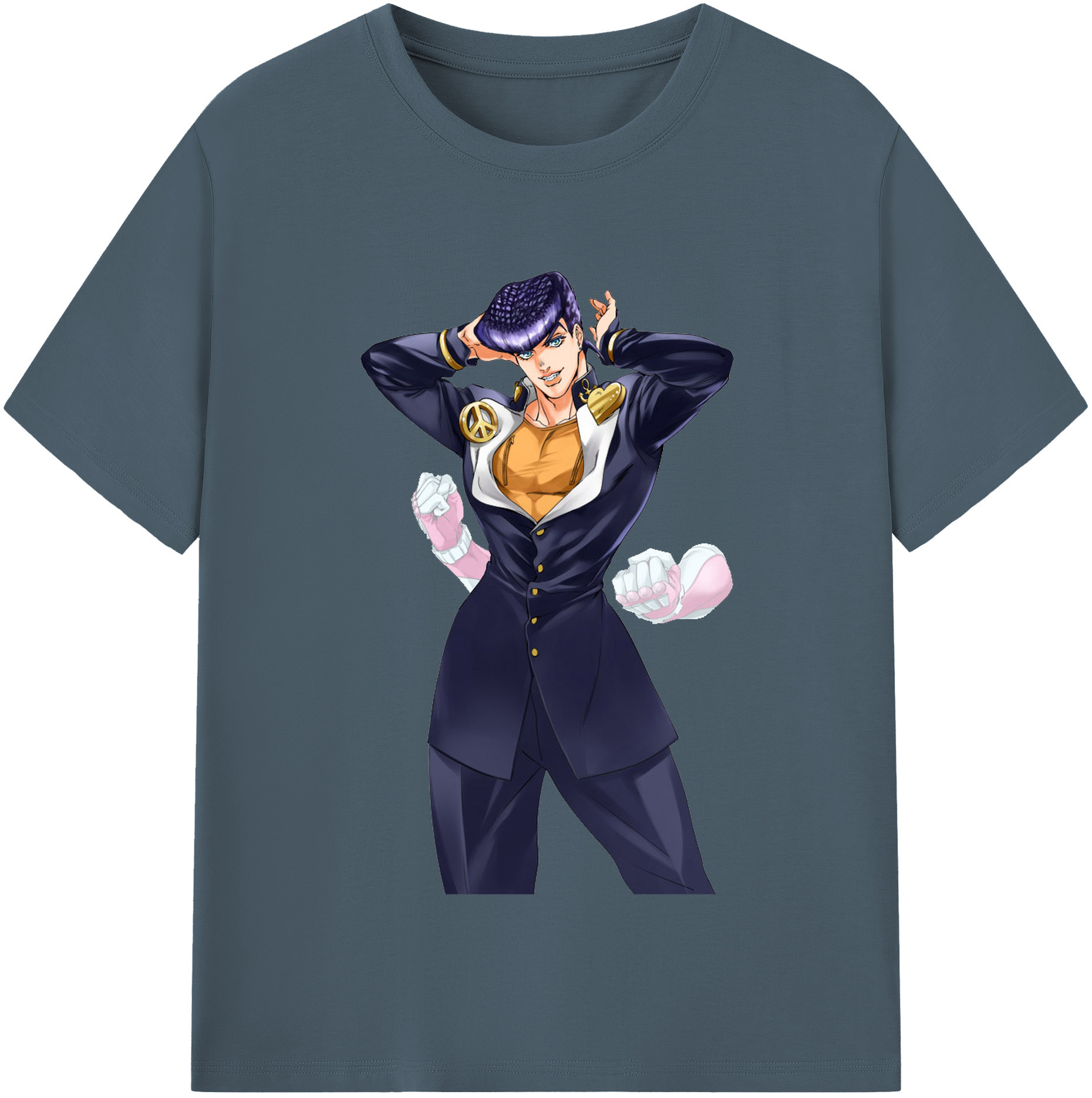 （画像用） ジョジョの奇妙な冒険 ひがしかた じょうすけ JoJo's Bizarre Adventure Higashikata Josuke 綿100％半袖Tシャツ（フロントプリント）